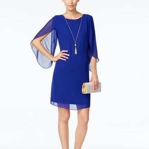 MSK | Blue Split Angel-Sleeve Cocktail Dress